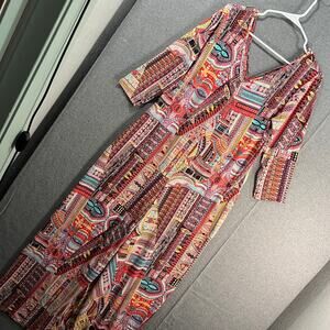 Attitudes by Renee Regular Printed Como Jersey Jumpsuit Orange Boho, Medium